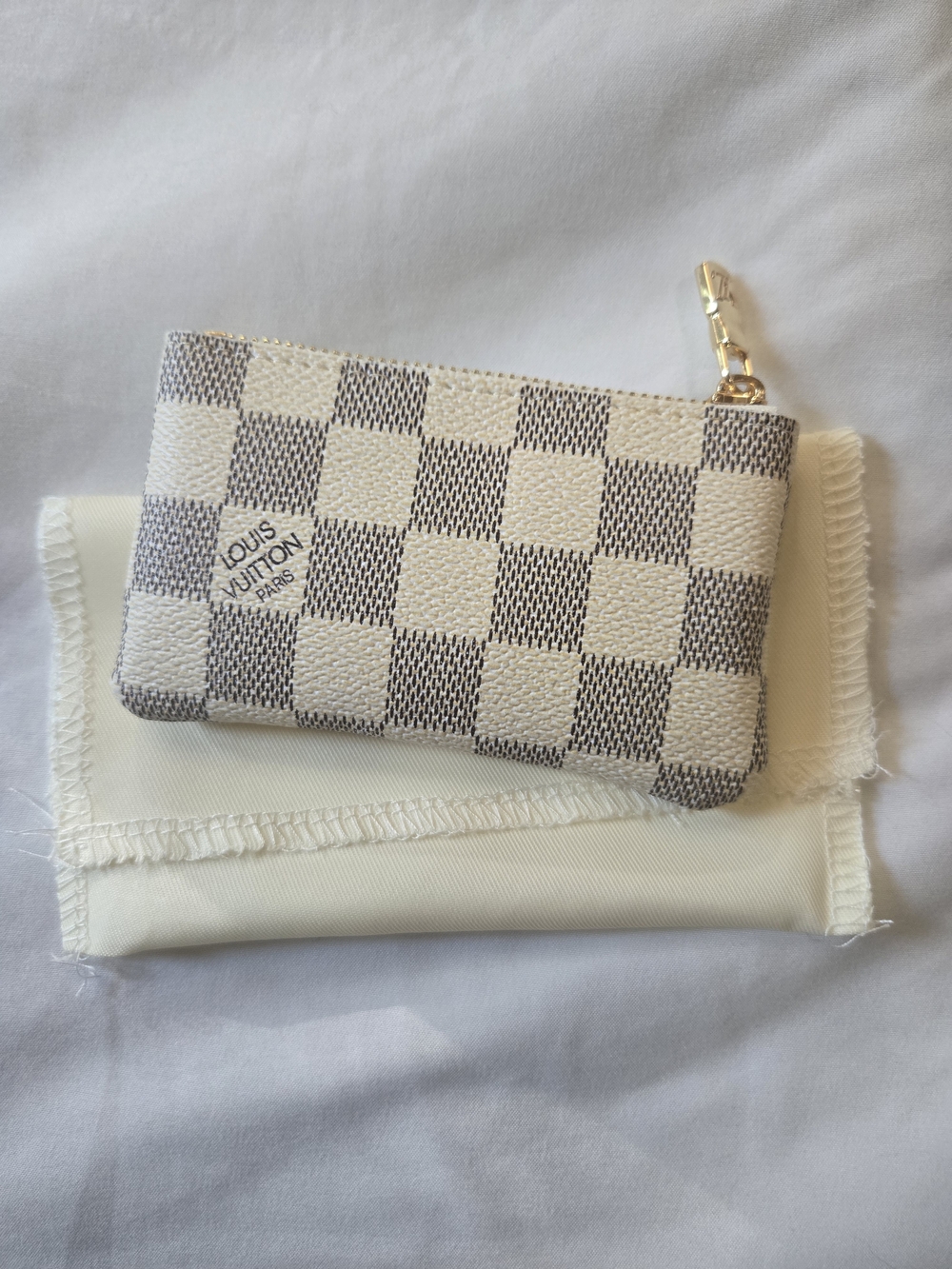 Louis Vuitton Damier Azur Key Pouch – Cream and Light Gray with Gold Hardware